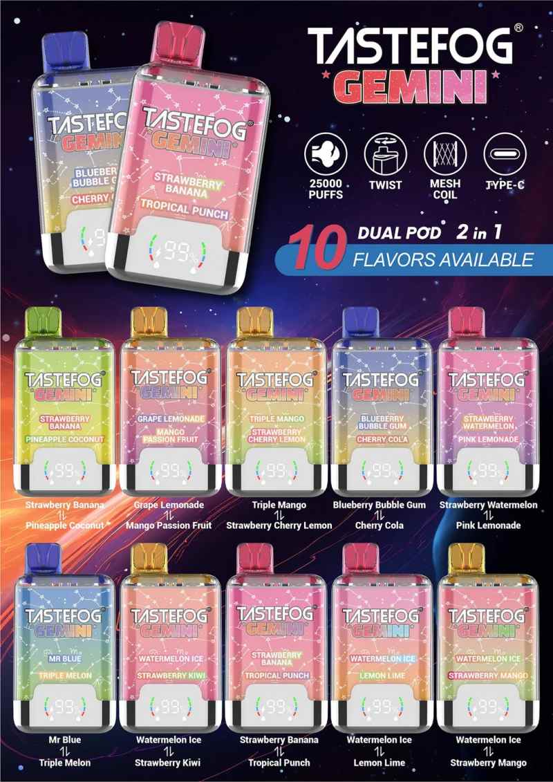 New-Dual-Flavor-Tastefog-Gemini-25000-Puffs-2-in-1-Puffs-Electronic-Cigarette-Disposable-VapeTASTEFOG GEMINI 25000 New-Dual-Flavor-Tastefog-Gemini-25000-Puffs-2-in-1-Puffs-Electronic-Cigarette-Disposable-VapeTASTEFOG GEMINI 25000