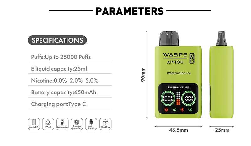 Japan-Hot-Sell-2024-New-Original-Factory-Disposable-Vape-Waspe-25000-25K-Puffs-with-10-Flavors-with-Child-Lock-VapeWASPE Aiviou 25000