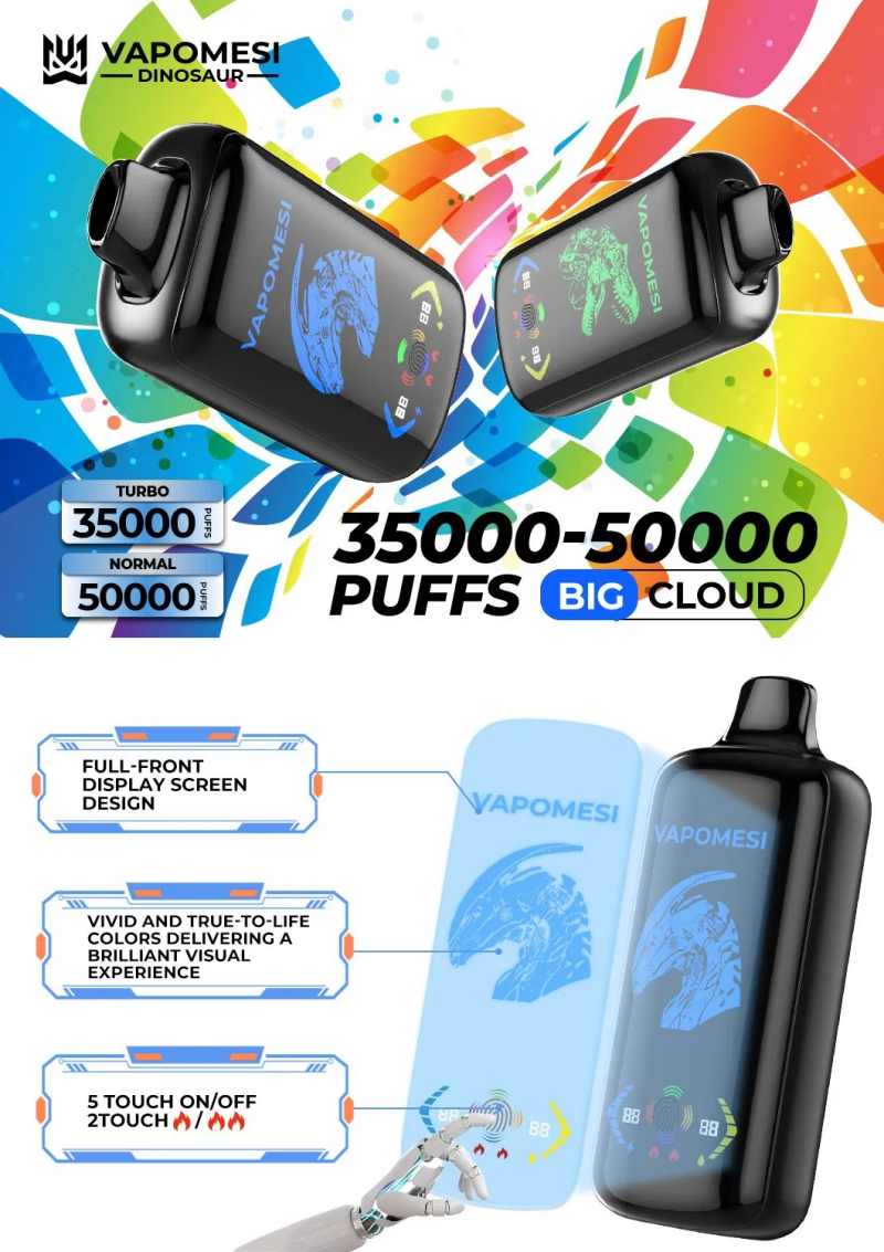 Mtl-up-to-50000puffs-Vapomesi-Dinosaur-Disposable-Vapers-Vape-30000-40000-50000-Puff-Bar-50K-40K-30K-25K-Adjustable-Airflow-Rechargeables-Hookah-Shisha-Vape-PenVAPOMESI DINOSAUR 50000